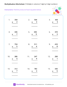 worksheet-Multiply-1-digit-by-3-digits---Fireworks