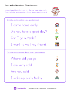 Questions Marks - Snowman | Reading & Writing Worksheet