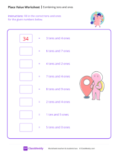 worksheet-Combining-Tens-and-Ones---Unicorn