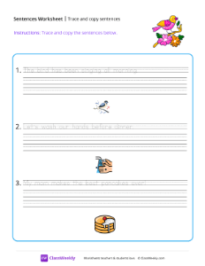 Trace and copy sentences - Bird | Reading & Writing Worksheet