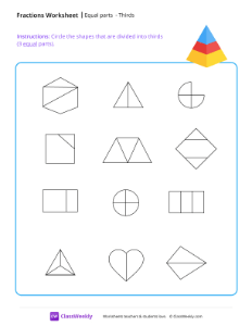 Equal parts - Thirds | Math Worksheet