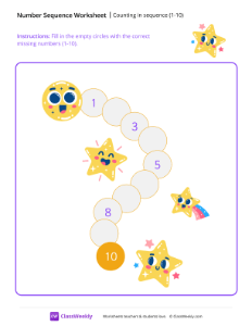 Counting in sequence (1-10) - Happy Star | Math Worksheet