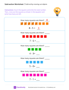 Subtract by crossing out objects - Silly | Math Worksheet