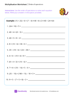 Order of operations - Reel | Math Worksheet