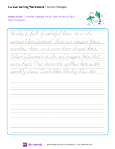 Cursive Passages - Kites | Reading & Writing Worksheet