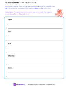 Same singular & plural - Squid | Grammar Worksheet