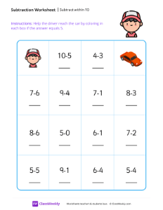 Subtract within 10 - Boy | Math Worksheet