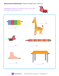 Measure lengths with a ruler (cm) - ant | Math Worksheet