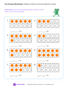 Making 10 with ten frames (2 addends missing) - Frog | Math Worksheet