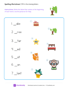 Fill in the missing letters - Tree | Reading & Writing Worksheet