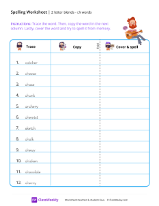 2 letter blends - ch words | Reading & Writing Worksheet