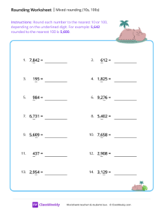 Mixed rounding (10s, 100s) - Hippo | Math Worksheet