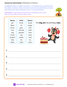 Writing full sentences - Tree | Reading & Writing Worksheet