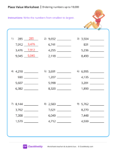 Ordering numbers (up to 10,000) - Workout | Math Worksheet