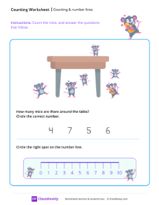 Counting and using number lines - Mice | Math Worksheet