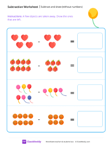 Subtract and draw (without numbers) - Balloon | Math Worksheet