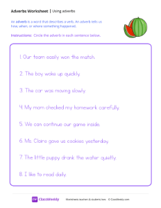 Using Adverbs - Watermelon | Grammar Worksheet