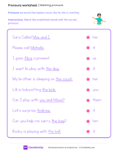 Matching Pronouns - Hula Hoop | Grammar Worksheet