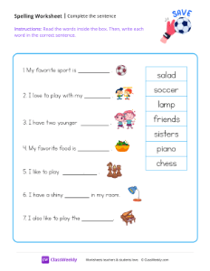 Complete The Sentence - Goal keeper | Reading & Writing Worksheet