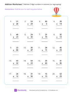 Adding two 2-digit numbers in columns (no regrouping) - Flying | Math Worksheet