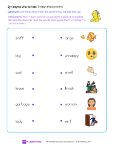 Match the synonyms - Music | Reading & Writing Worksheet