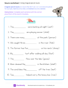 Using irregular plural nouns - Koala | Grammar Worksheet