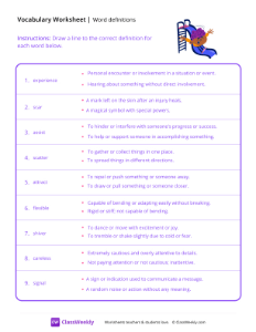 Word Definitions - Slide | Reading & Writing Worksheet