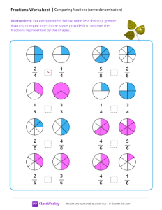 Comparing fractions (same denominators) - Leaves | Math Worksheet