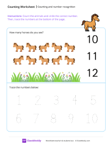 Counting and number recognition (10) - Horse | Math Worksheet