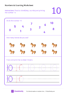 Counting and Tracing Numbers: 10 | Math Worksheet