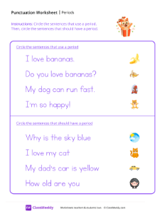 Periods - Cat Surprise | Reading & Writing Worksheet