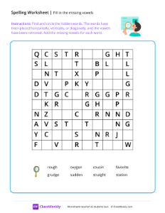 Fill in the missing vowels - Find | Reading & Writing Worksheet