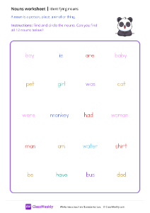 Identifying Nouns - Panda | Grammar Worksheet