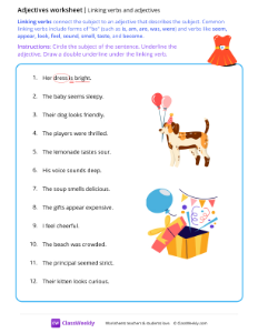 Linking verbs and adjectives - Dress | Grammar Worksheet