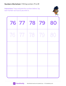 Writing numbers 76 to 80 - Walking | Math Worksheet