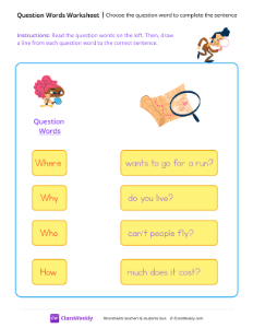 Choose the question word to complete the sentence - Detective | Reading & Writing Worksheet