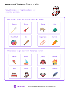 worksheet-Which-object-is-heavier-(or-lighter)---Socks