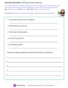 Writing complex sentences - Laugh | Reading & Writing Worksheet