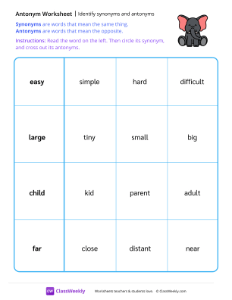 Identify synonyms and antonyms - Elephant | Reading & Writing Worksheet