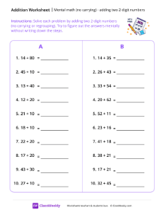 Mental Math: Adding two 2-digit Numbers (no carrying) - Pencil Fun | Math Worksheet