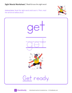 Read & trace the sight word - Get | Reading & Writing Worksheet