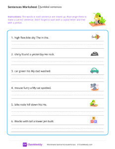 Jumbled sentences - Bike | Reading & Writing Worksheet