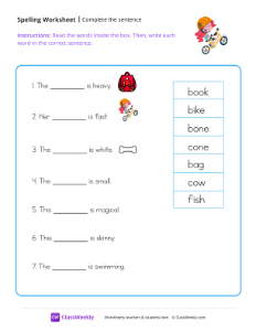 Complete The Sentence - Bike | Reading & Writing Worksheet