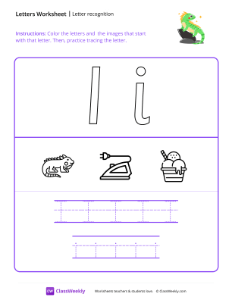 Letter Recognition (i) - Iguana | Reading & Writing Worksheet