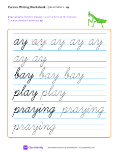 Cursive Joins - ay | Reading & Writing Worksheet