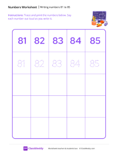 Writing numbers 81 to 85 - Science Lab | Math Worksheet