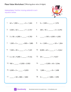 Missing place value (4 digits) - Runner | Math Worksheet