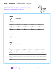 Tracing Letters - The Letter Z | Reading & Writing Worksheet