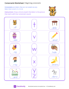 Beginning Consonants - Cat | Reading & Writing Worksheet