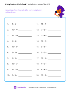 Multiplication tables (5 and 10) - Sing | Math Worksheet